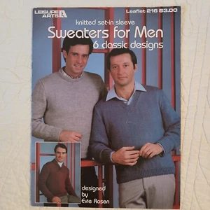 1982 Leisure Arts 6 Men's Sweaters Knitting Crochet Pattern Book Leaflet 216 - Picture 1 of 24