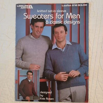 1982 Leisure Arts 6 Men's Sweaters Knitting Crochet Pattern Book Leaflet 216 - Image 1 of 4