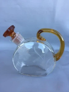 Vintage Interesting Glass Decanter Bottle with Brown Handle & Stopper - Picture 1 of 5