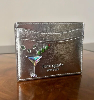 Tarjetero de cuero con adorno metálico Martini agitado no agitado Kate Spade nuevo con etiquetas Foto 1 de 4