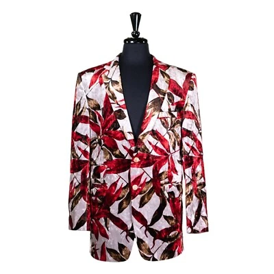 Blazer de terciopelo para hombre 42R floral rojo blanco abrigo deportivo formal boda fiesta chaqueta Foto 1 de 4