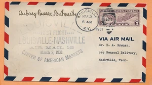 FIRST FLIGHT AM 16 LOUISVILLE KY TO NASHVILLE TENNMAR 2,1931 - Picture 1 of 1