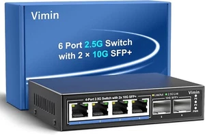 VIMIN 6 Port 2.5G./10G Network Switch, 4X 2.5Gbase-T Ports, 2X 10G SFP - Picture 1 of 7