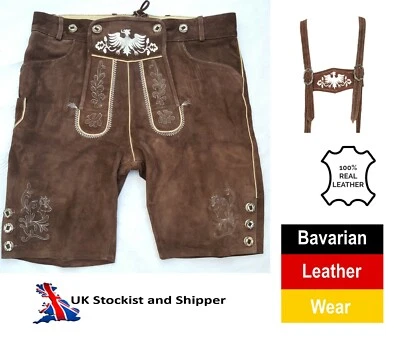 LEDERHOSEN LEATHER MENS GERMAN SHORTS TRACHT OKTOBERFEST BEERFEST HERRENMODE 1