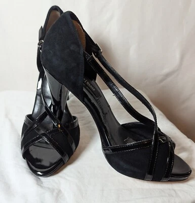 White House Black Market Mujer Negro Gamuza + Patente Stiletto Tacones Altos Talla 6.5 M Foto 1 de 4