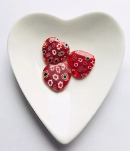 Stunning Red Heart Millefiori Handmade Bead 20mm 3 pcs - Picture 1 of 1