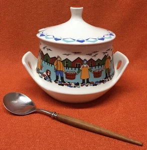 Vintage MCM Norwegen Torskefiske Gerd - Design Suppe Fisch Suppe Tureen Schüssel mit Löffel - Bild 1 von 22