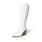  Cowboy Boots For Women, Comfortable Pull On Zipper Chunky Heel Pointed 9 White
