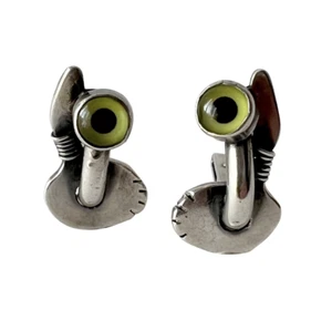 Sam Kramer Surrealist New York Studio Sterling Taxidermy Eye Cufflinks - Picture 1 of 4