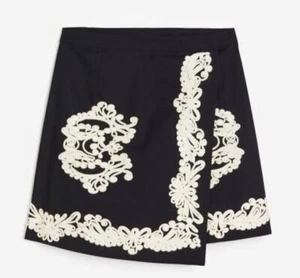 H&M Appliqued Embroidery A-line Wrap Short Length Skirt Black Size 4 NWT - Picture 1 of 9