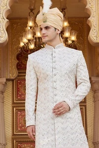 Indian Mens Designer Wedding Bollywood Party Wear Embroidered Sherwani India - Picture 1 of 4