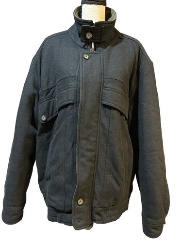 Cappotto da lavoro H Valentino misto lana nero Chore Field bomber uomo foderato giacca tg XL