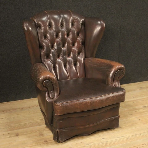 Armchair chester lounge chair living room brown leather furniture antique style Cover