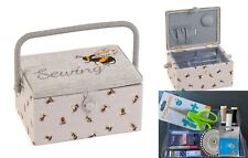 SEWING BASKET BOX 'Sewing Bee' Design with Optional Quality Sewing Accessory Kit