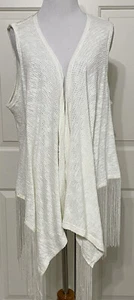 NWT Westbound size L cream ecru long fringe open front vest womens - Picture 1 of 7