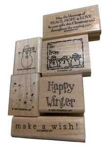 Stampin Up 6 Wood Stamps “Happy Winter” Crafts Scrapbooking Paper Art Used - Picture 1 of 4