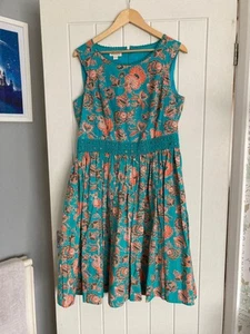 MONSOON size 16 green orange cotton fit & flare summer holiday casual dress - Picture 1 of 9