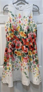 NWT Donna Morgan Summer Floral Dress Sz 12 Linen Infused Colorful Wedding Guest - Picture 1 of 13