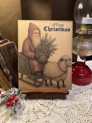 Prim Colonial Folk Art Christmas Belsnickel Santa Claus Handcrafted Sign #1 - Image 1 of 3