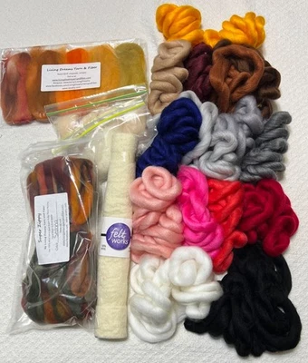 11.2 oz Felting Wool Color Assortment Sampler & Flat Wool Piece, Roving Fiber - Image 1 of 2