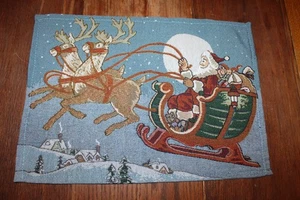 Woven Christmas Tapestry Placemats Set Of 4 Santa & Reindeer Dinning Table Decor - Picture 1 of 4