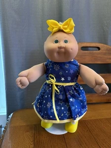 1980s Cabbage Patch Kid Preemie Baby Blonde Tuft Green Eyes Celestial Star Dress - Picture 1 of 7