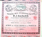 Soc. d Établissement P.J. Hazard Textilfabrik Aktie Paris 1919 Frankreich France