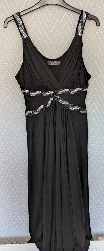Rare Long Black Dress Sparkle Sequin Detail Size 8-10 Excellent Condition - Image 1 of 4