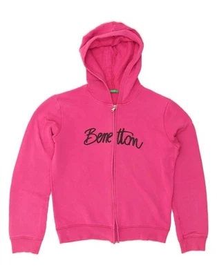 BENETTON Womens Graphic Zip Hoodie Sweater UK 14 Medium Pink Cotton ZJ09 - Image 1 of 3