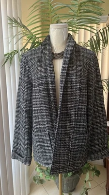 Drapers and Damons 女式黑色/白色开襟粗花呢夹克外套 12 码 — 第 1/4 张图片