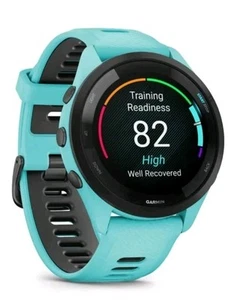GARMIN Forerunner® 265Black Bezel with Aqua Case and Aqua/Black Silicone Band - Picture 1 of 7