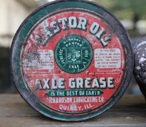 RARE 1910's RICHARDSON DERHAKES CASTOR OIL AXLE 1 lb. GREASE Old Quincy IL Can - Picture 1 of 6