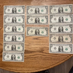 1969 Lot 14 $1 One Dollar Bills. 1969, 69A, B, C, D. Circulated. J27616807A - Picture 1 of 20