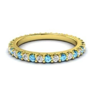 0.72 Ct Round Cut Natural Topaz & Diamond Eternity Band 14K  Yellow Gold 7 - Picture 1 of 4