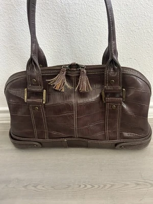 Liz Claiborne Brown Crocodile Leather Satchel Handbag with Tassel Details - Image 1 of 4