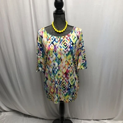 Top Erin London Mujer Multicolor Estampado Abstracto Talla Grande Elástico Manga Corta Foto 1 de 4