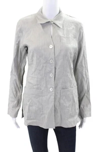 Jenne Maag Womens Linen Collared Long Sleeve Button-Down Shirt Gray Size PP - Picture 1 of 5