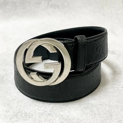 Cintura Gucci GG Shima in pelle nera argento usata autentica - Immagine 1 di 4