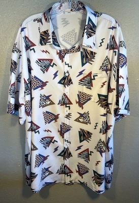 Men Sz 3XL Cream Short Sleeve Shirt Button Up Animal Print Abstract 6-6 - Image 1 of 4