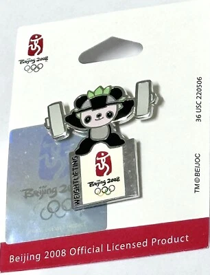 2008 Olympic Pin Weightlifting Mascot Pin Beijing - Image 1 of 4