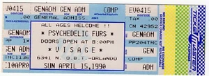 VINTAGE PSYCHEDELIC FURS 1990 CONCERT TICKET - VISAGE ORLANDO - APRIL 1990  - Picture 1 of 1