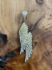 2CT Round Cut Simulated Diamond Wings Mens Pendant Yellow Gold Plated 925 Silver