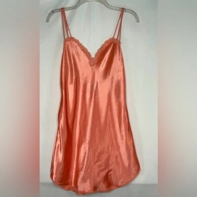 Beth Michaels Vintage Pink Peach Slip Dress Nightie Lace Spaghetti Straps Sz M - Image 1 of 4