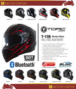 TORC T-15B Full Face Motorcycle Scooter Street Helmet Bluetooth DOT XS - 2XL