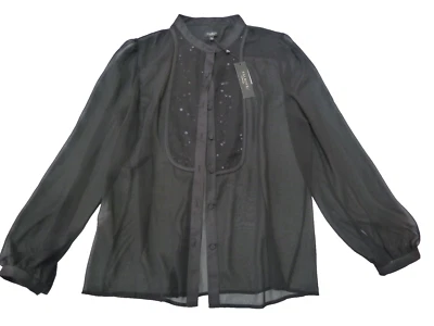 Blusa Talbots para mujer talla 12 seda gasa negra abotonada adornada con lentejuelas Foto 1 de 4