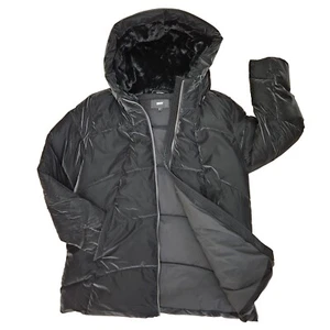 DKNY Womens XL Black Hooded Puffer Coat Packable Quilted Winter Faux-Down Parka - Picture 1 of 13