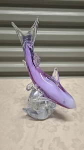 Art Glass Hand Blown Dolphin On A Wave Figurine Purple/Lilac - Picture 1 of 7