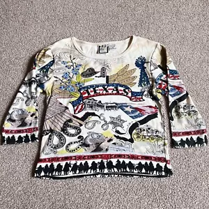 Vintage Take Two Texas Jeweled Western Rodeo Cowboy AOP Top Women’s PS - Picture 1 of 3