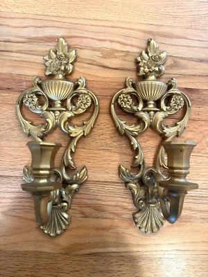 Dart Ind. 4036 Gold Floral Hollywood Regency MCM Wall SCONCE Candle Holder 1969 - Image 1 of 3