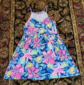 Lilly Pulitzer Girls XL 12/14 Kinley Dress Nauti Navy Capri Soleil Eyelet Detail - Picture 1 of 4